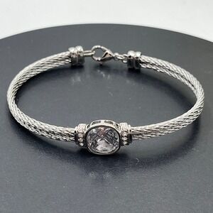 JCM Stainless Steel Cushion Cut Checkboard CZ Bangle Bracelet 7"
Lobster‎ claw